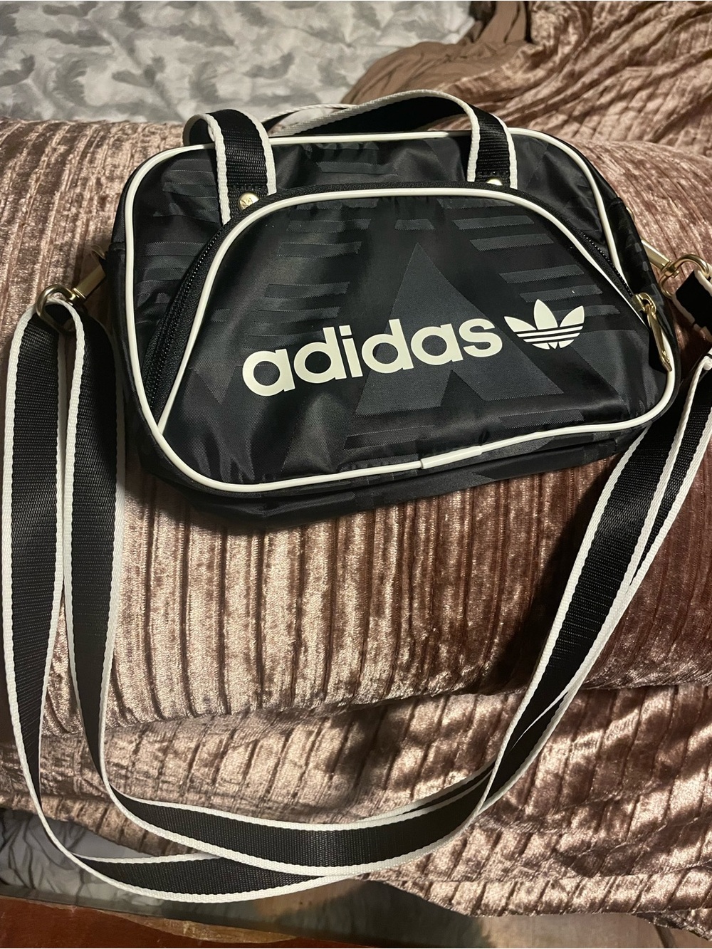 adidas Black and White Messenger Crossbody Bag